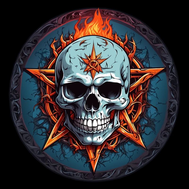 Flammes de crâne et de pentagramme en cercle
