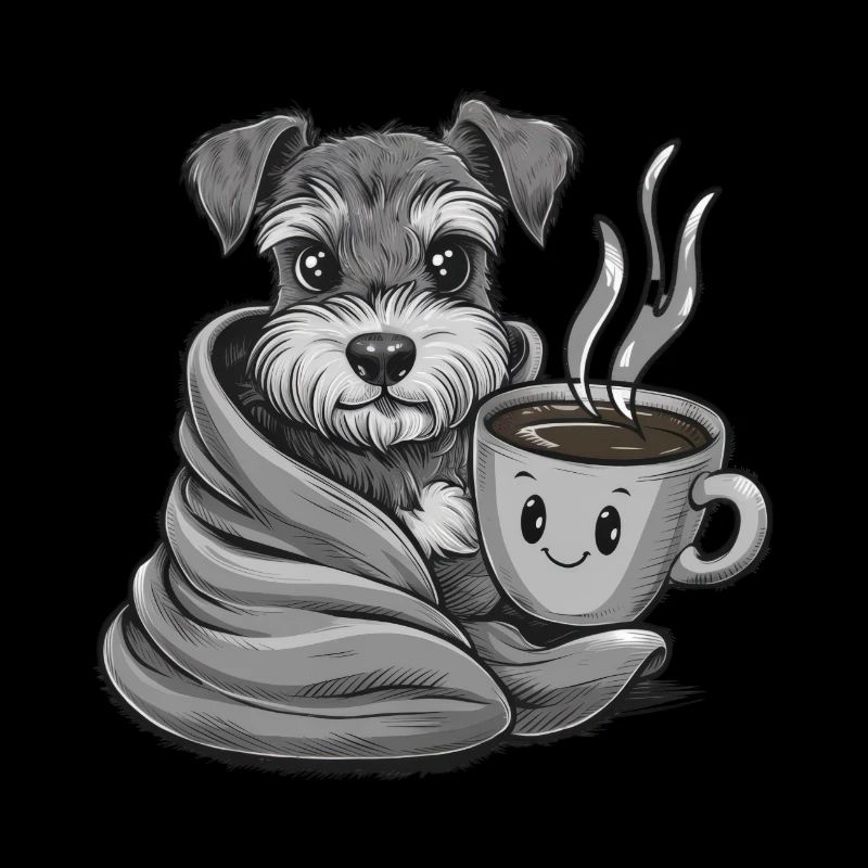 Schnauzer miniature avec couverture et tasse à café