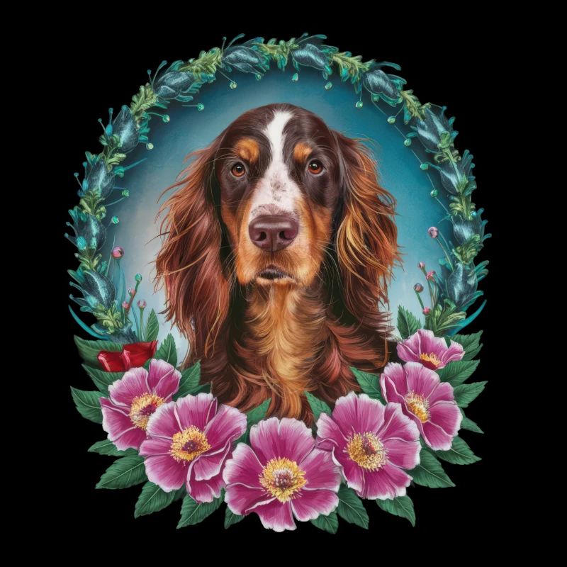 Süßer Irish Setter Hund mit Blumen