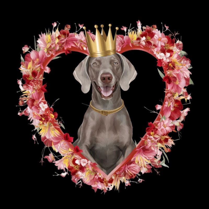 Joli chien de Braque de Weimar avec couronne et fleurs