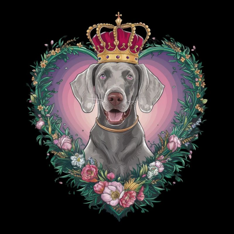 Joli chien de Braque de Weimar avec couronne et fleurs