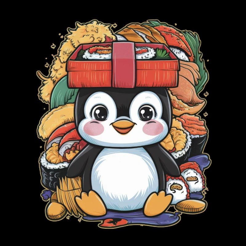 Pingouin avec boîte à lunch colorée