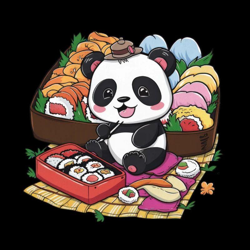 Roter Kawaii Panda mit Lunch Box
