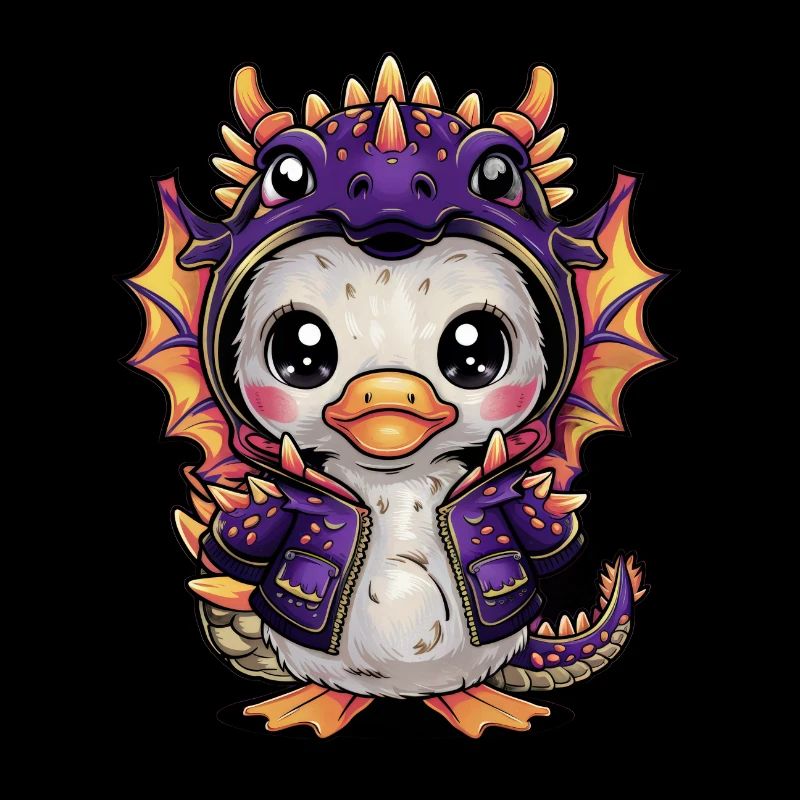 Mignon canard kawaii avec tenue de dragon