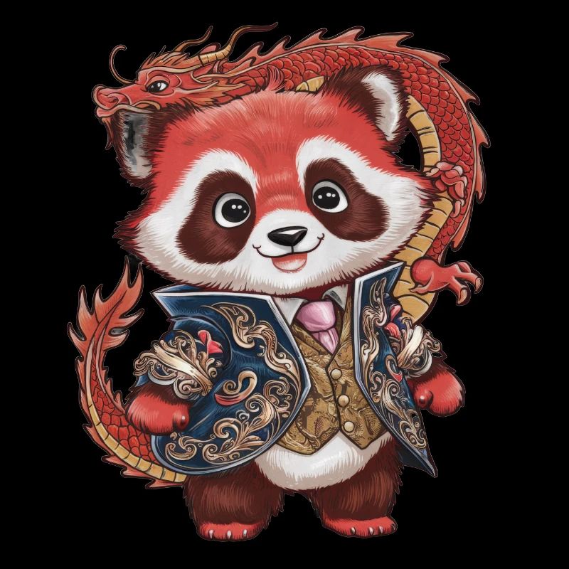 Roter Panda mit chinesischem Drachen