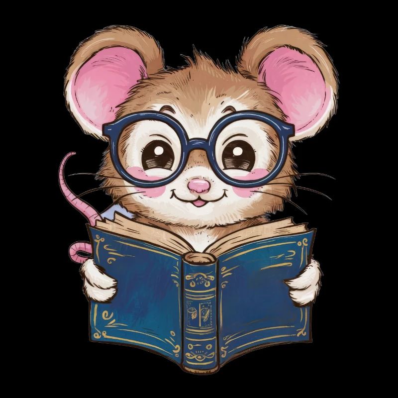 Kawaii Mouse - Mouse with Book and Reading Glasses