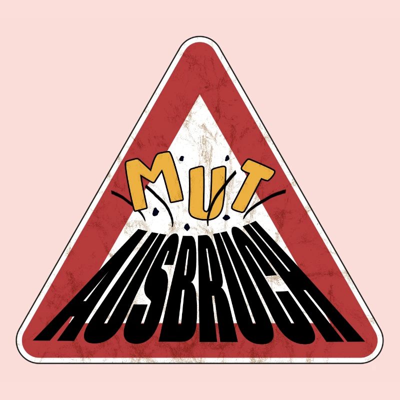 Caution rusty shield courage erupting volcano