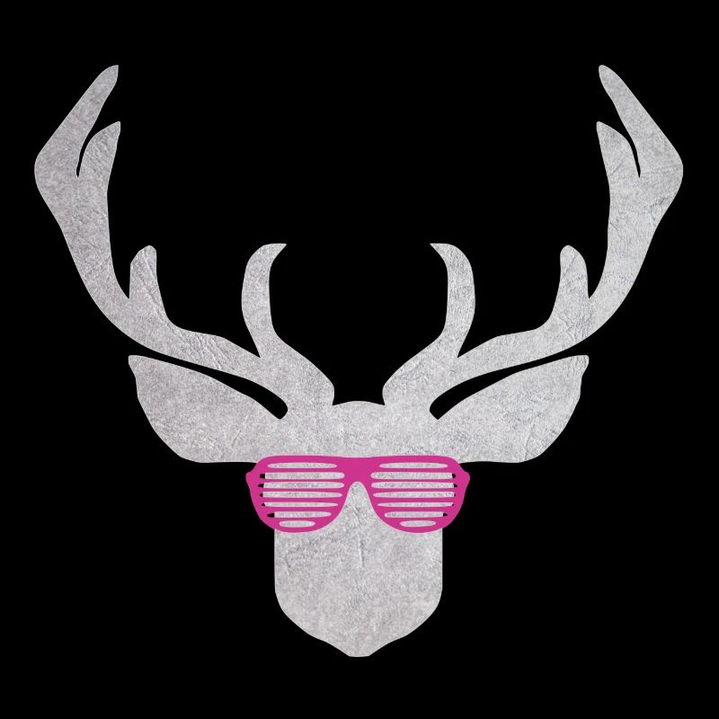 Deer with pink glasses in silver colored texture