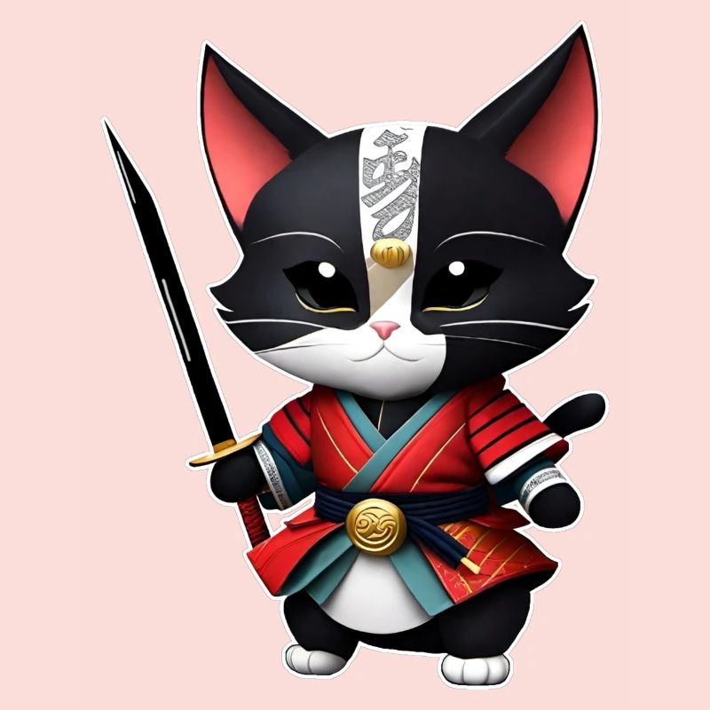 Mignon chat samouraï avec épée katana