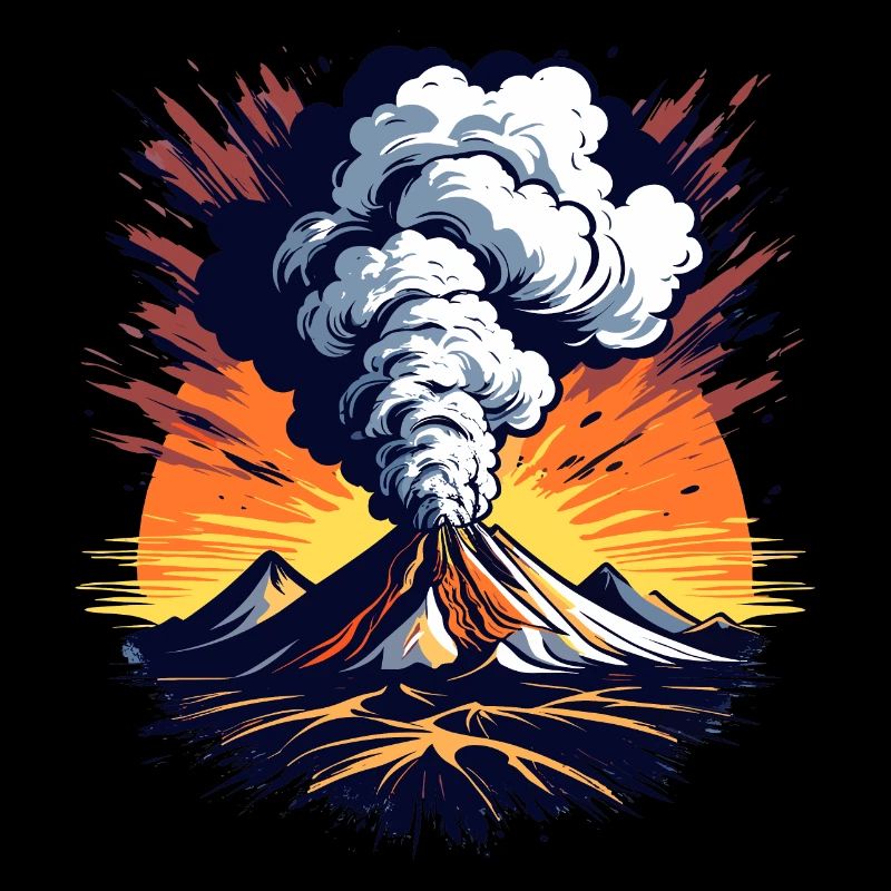 Volcanic eruption, eruption with ash cloud and lava