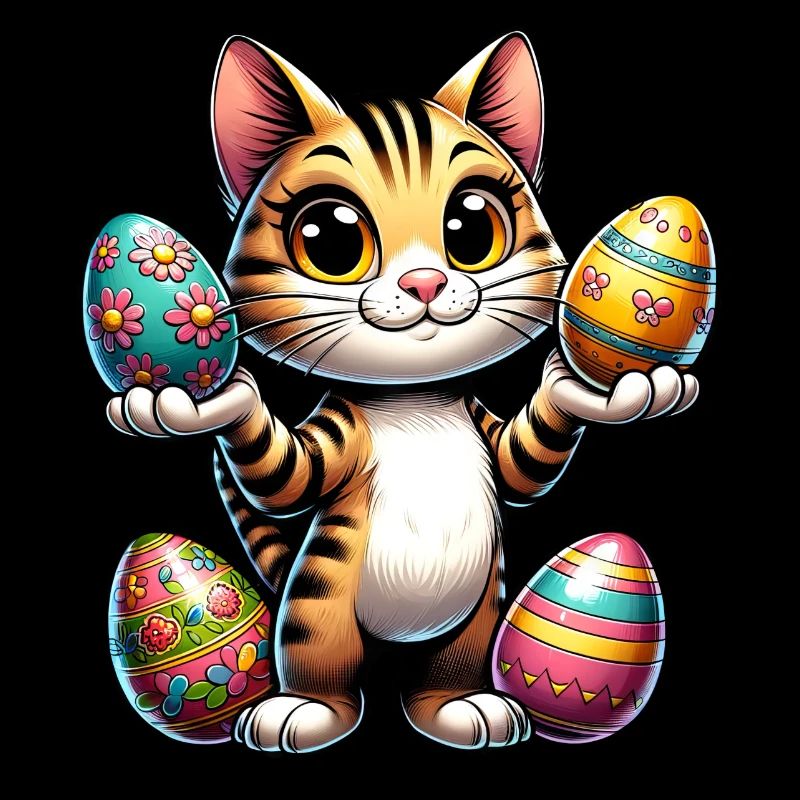 Easter Cat with Colorful Eggs