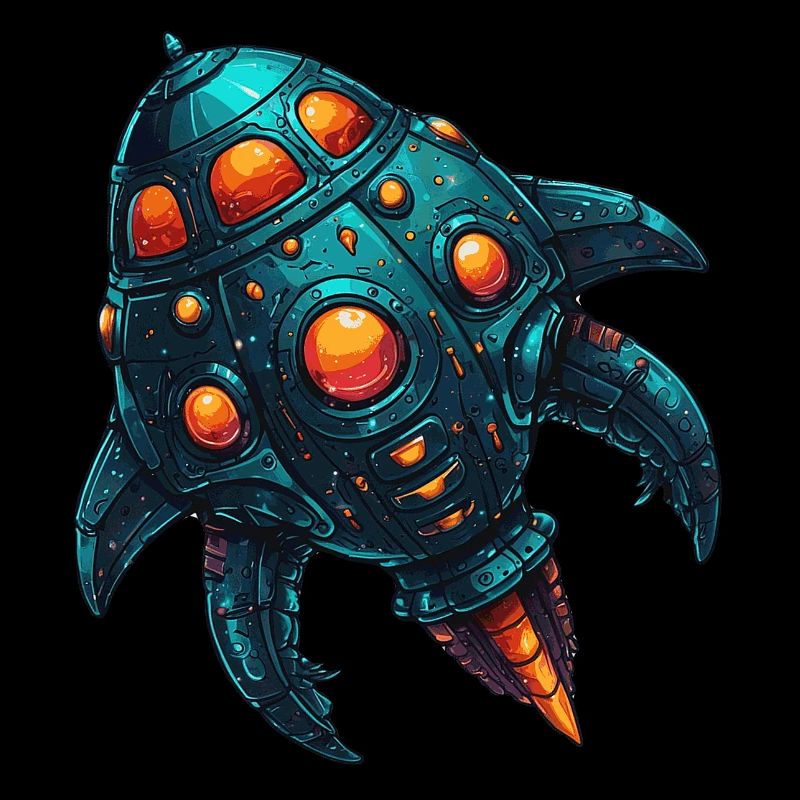 Colorful imaginative whimsical spaceship