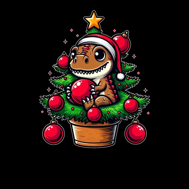 Mignon T-Rex Dino arbre de Noël style bande dessinée