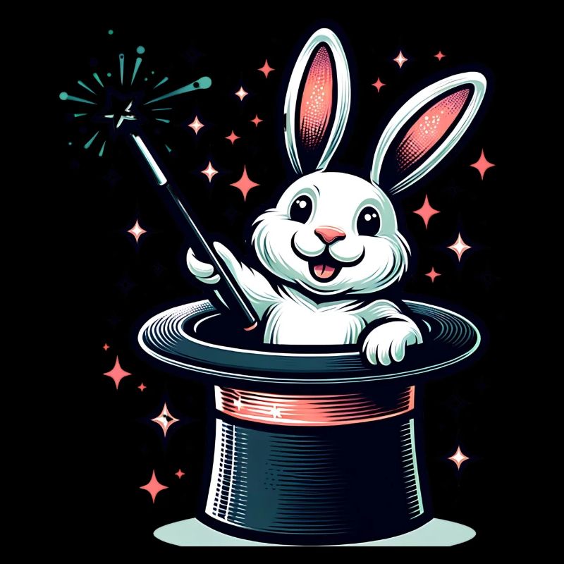 Magical rabbit in hat with magic star
