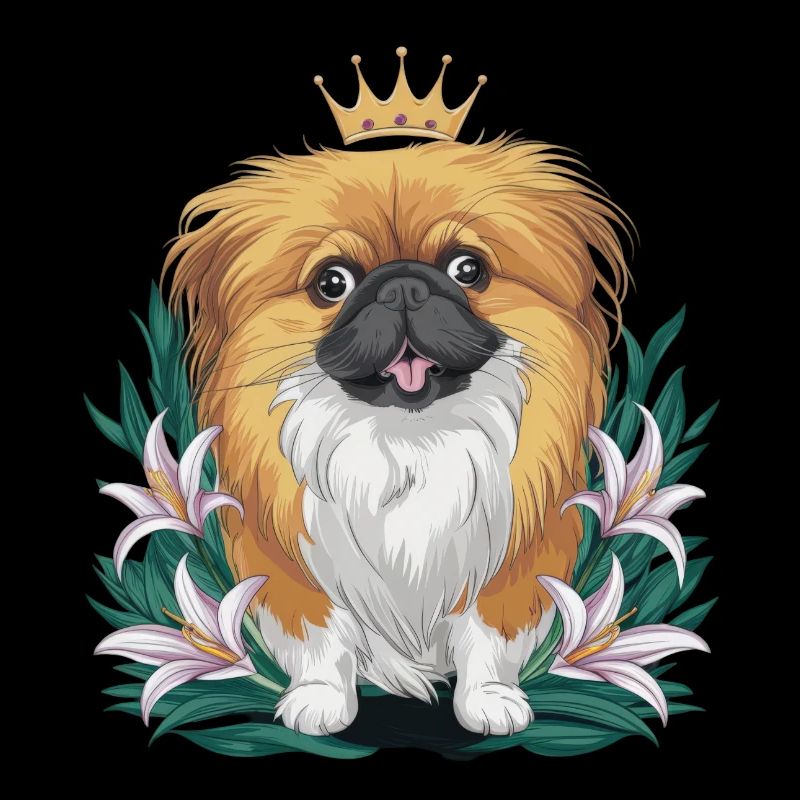 Mignon Pékinois avec couronne et lys
