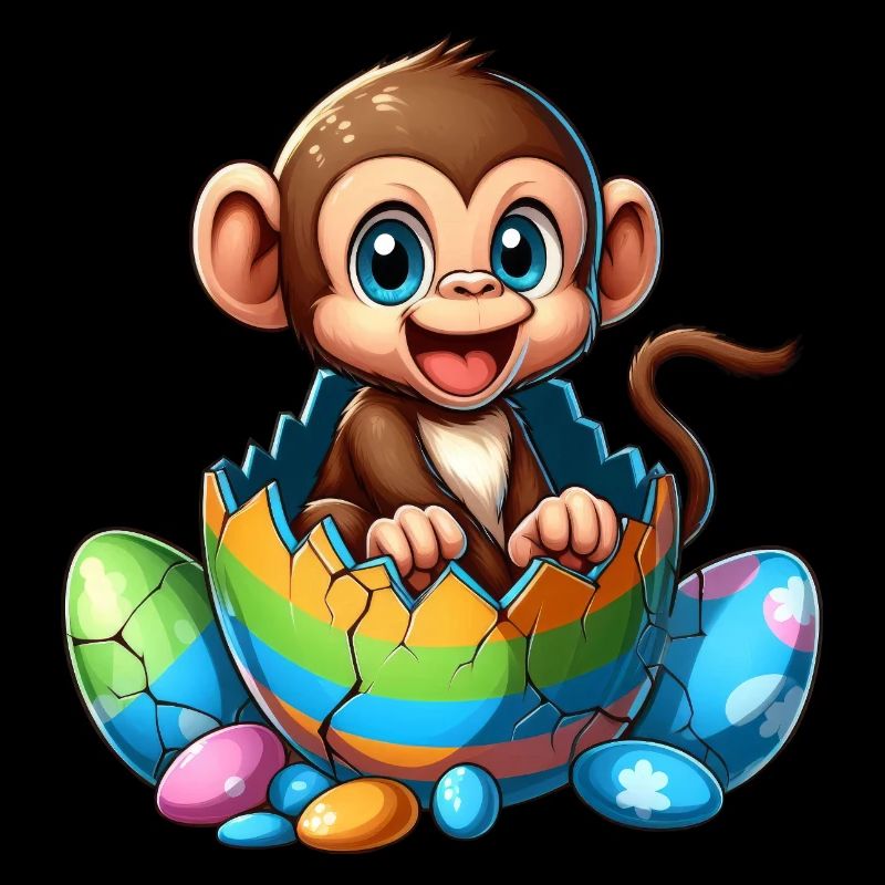 Éclosions de singe de Pâques de dessin animé d’œuf coloré