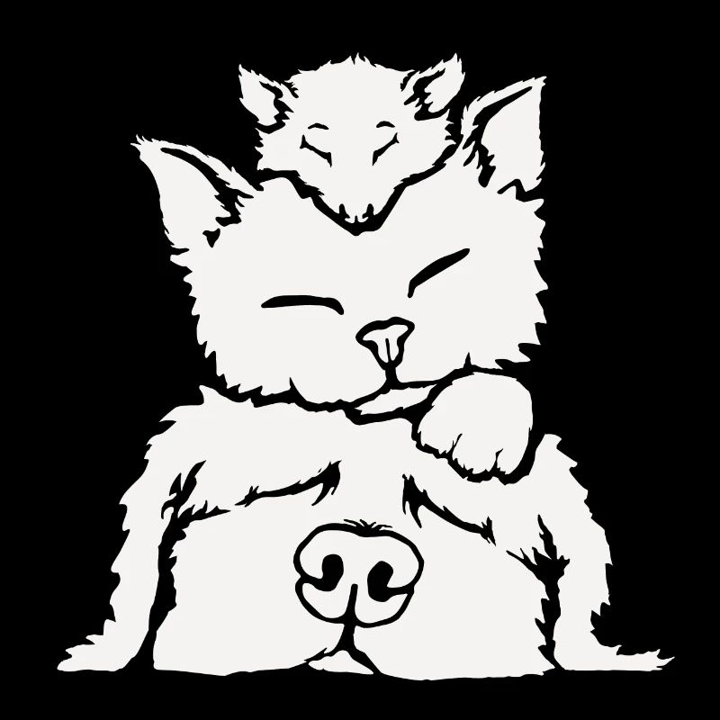 Die Maus auf der Katze auf dem Hund
