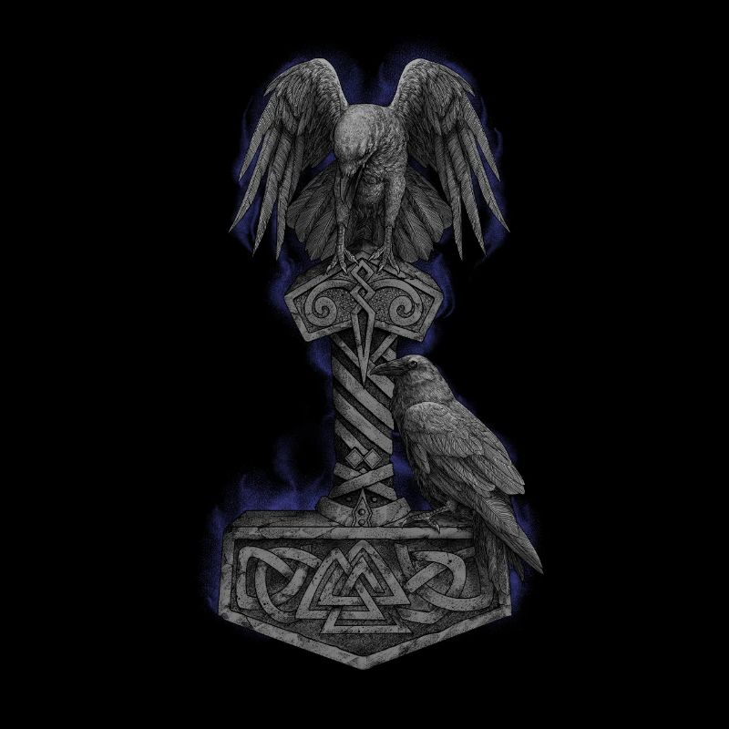 Le marteau de Mjölnir Thor et les corbeaux d'Odin