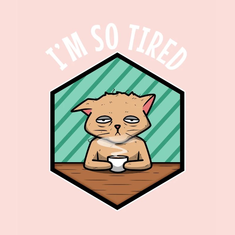 Tired cat drinks coffee - Im so tired