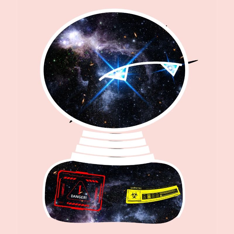 Robot Space Space observes warning sign