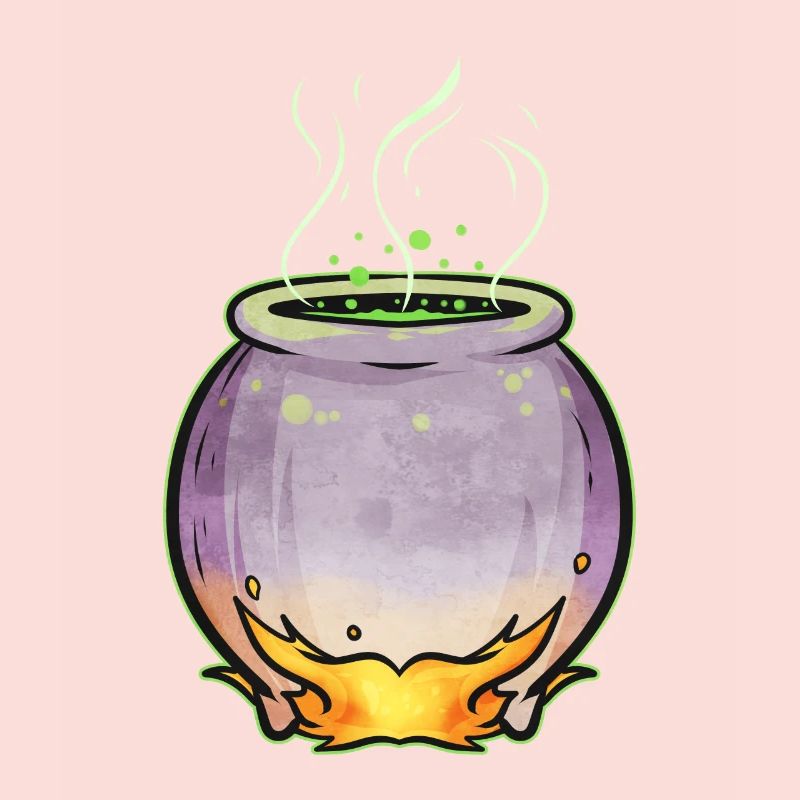Copper Pot With Witch Magic Potion Halloween