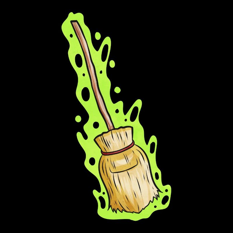 Balai magic witch avec chatoiement vert Halloween