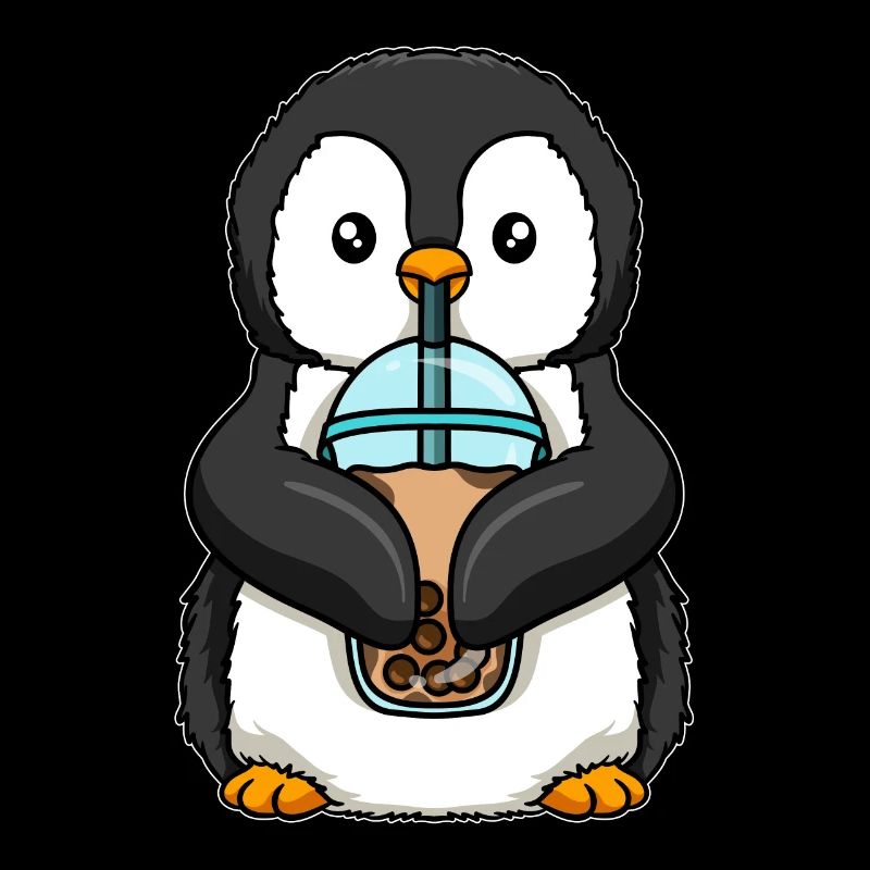 Penguin drinks bubble tea