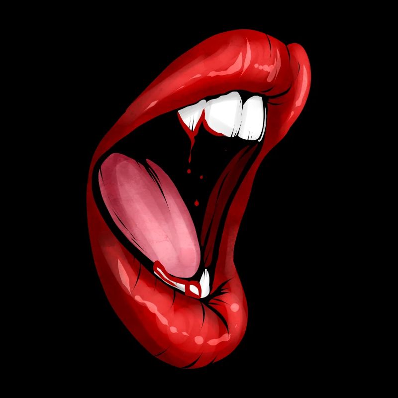 Grand crocs de vampire à bouche féminine ouverte avec du sang