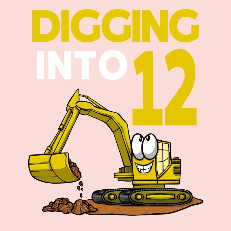 Excavator Driver Digging Into 12 Birthday