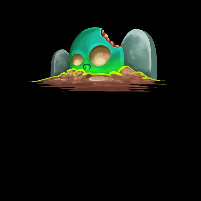 Bite Off Comic Zombie Skull On Graveyard