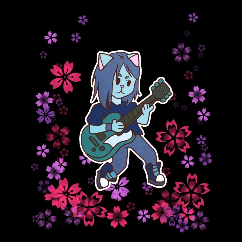 Cat joue de la guitare dans le pré