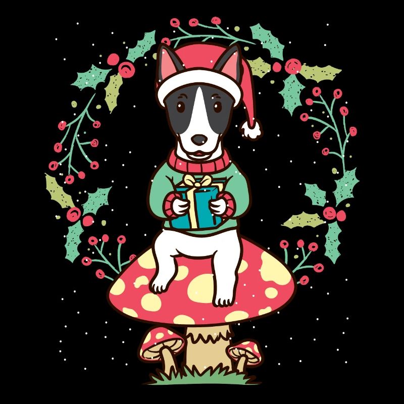 Rat Terrier chien sur champignon couronne de Noël