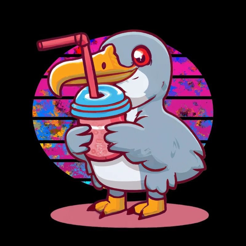Shoebill stork drinks bubble tea