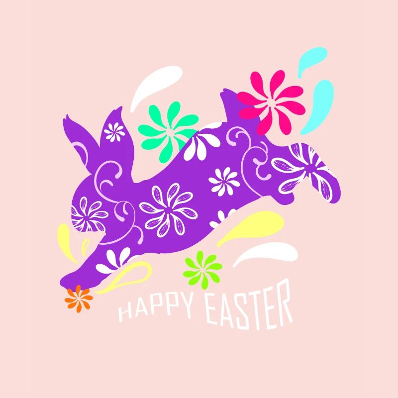 Purple Easter Rabbit With Flowers On Happy Easter