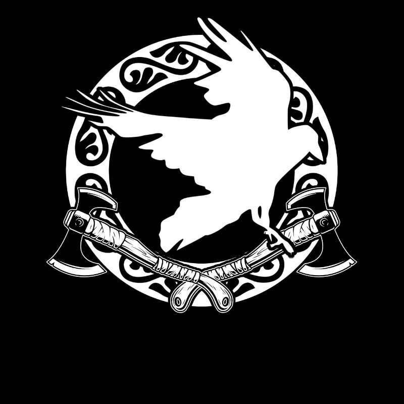 Corbeau et haches Odhin Valhalla Vikings