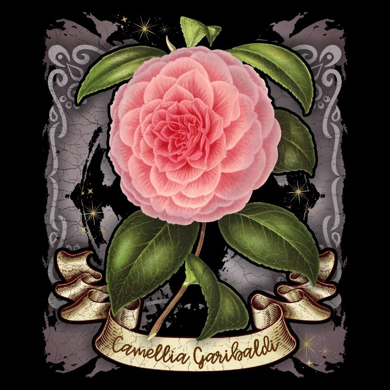 Illustration botanique de fleur de camélia rose vintage