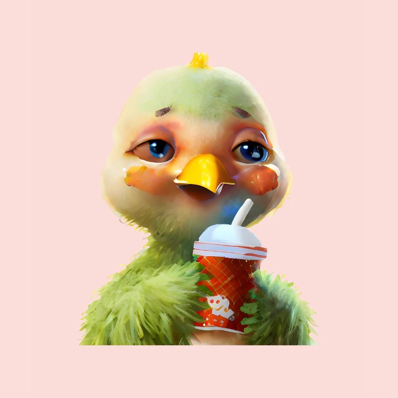 Cute chicken with soft drink