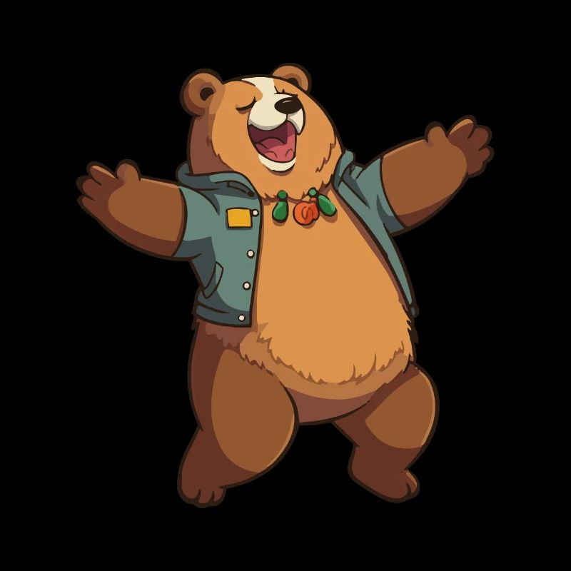 Cute cartoon bear with vest dancing into spring