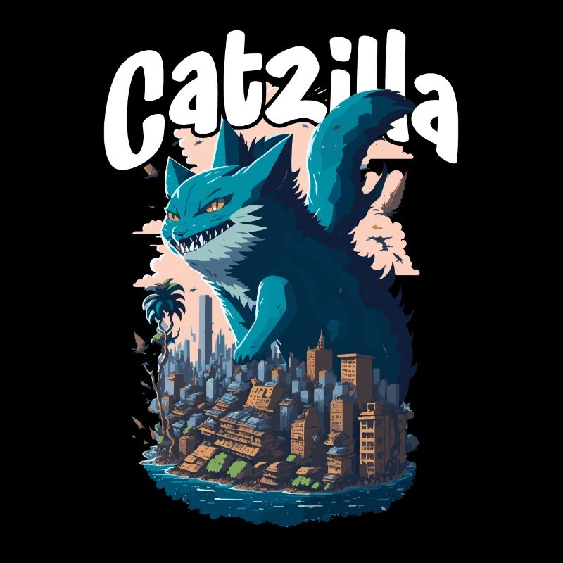 Catzilla Unleashed Funny Cartoon-Style Feline