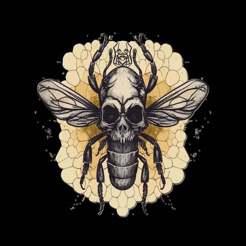 Bee Skull Line Gothic Goth Honey Dark Design