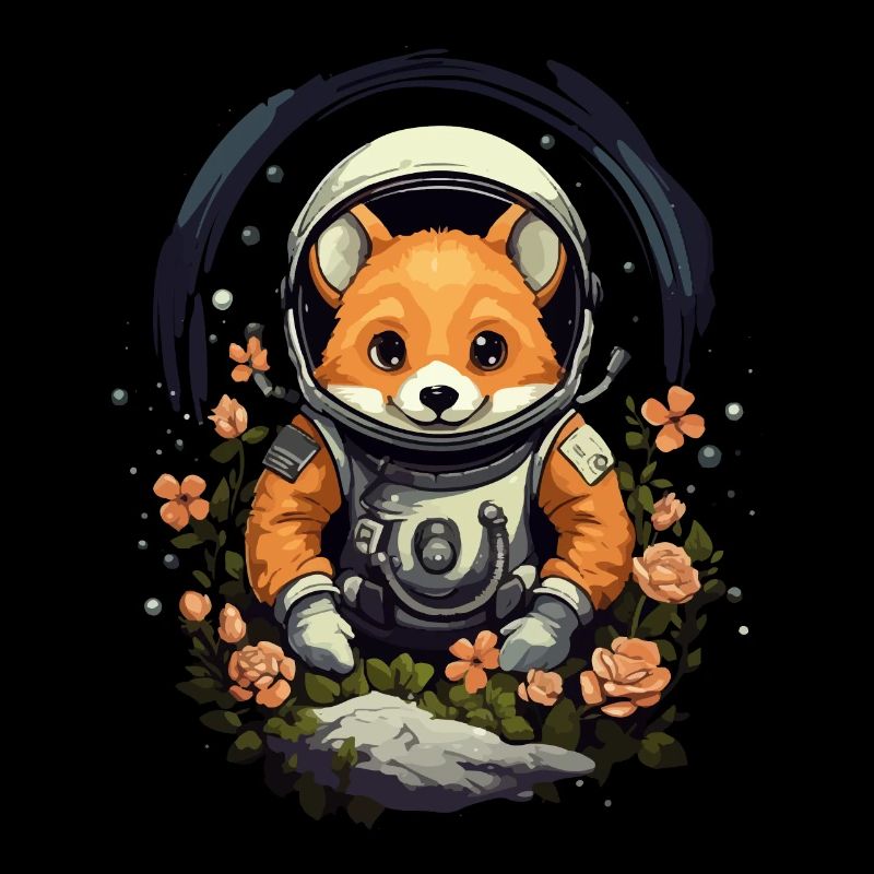 Renard de dessin animé mignon en astronaute dans l’espace avec