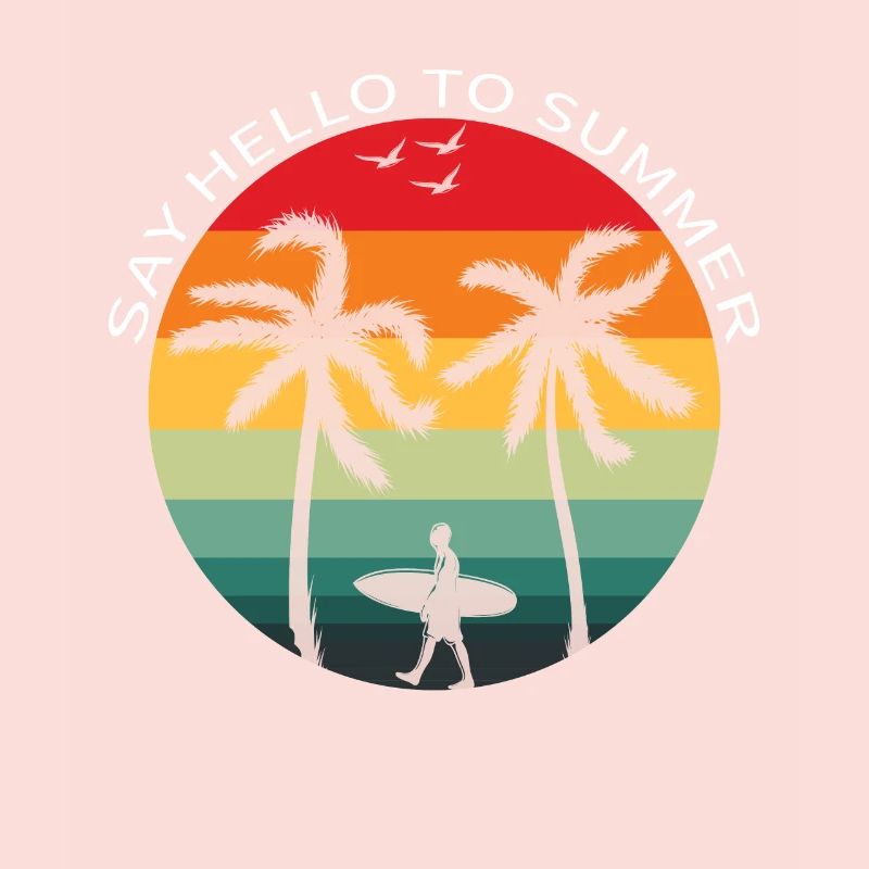 Surfing under palm trees
