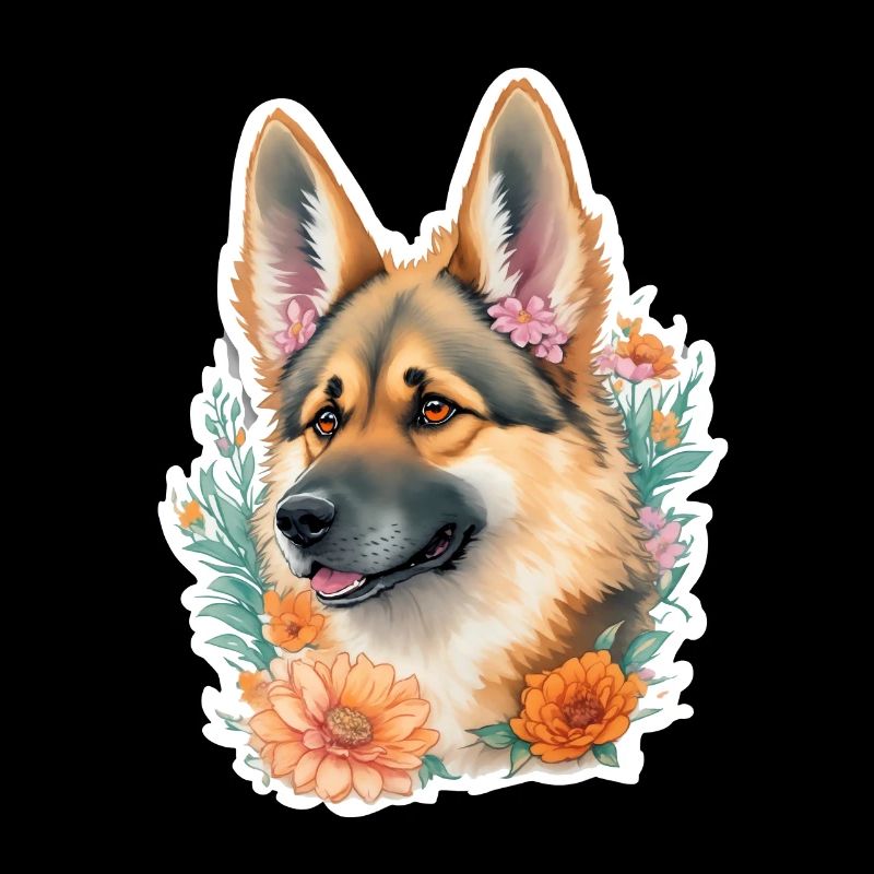 Deutscher Schäferhund Niedliches Blumen Mädchen