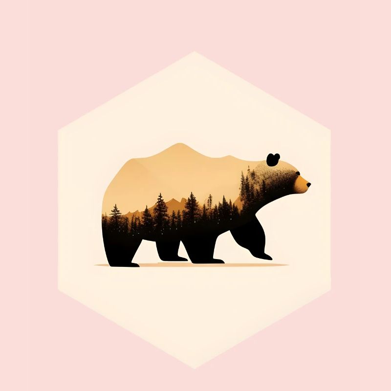 Silhouette Bear Forest, Bear with Trees, Pine Forest