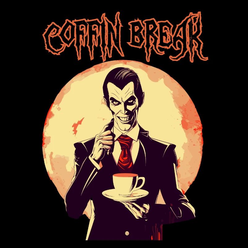 A vampire drinking coffee