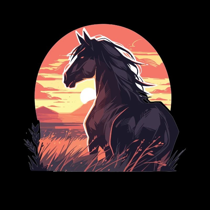 Chevaux, Cheval Noir, Cheval, Coucher De Soleil