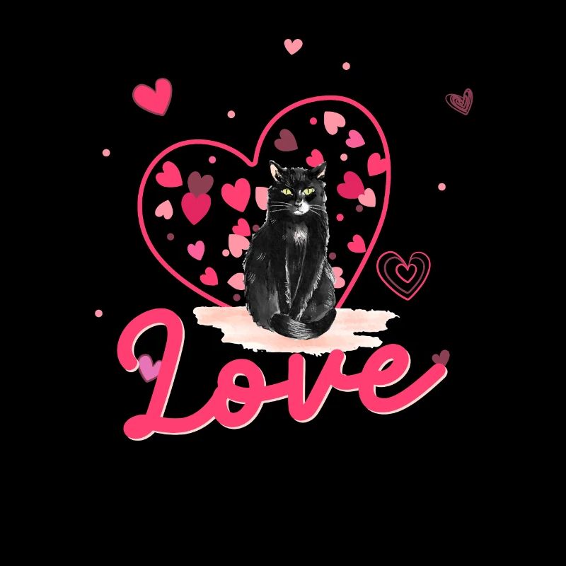 Amour Saint-Valentin coeur de chat noir