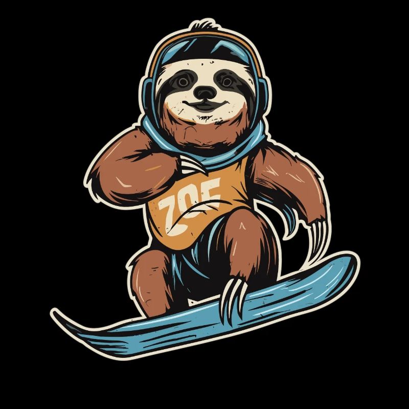 Adrenaline junkie sloth on the snowboard