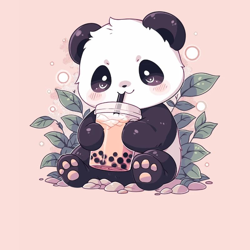 Kawaii Panda boit Boba Bubble Tea Chibi
