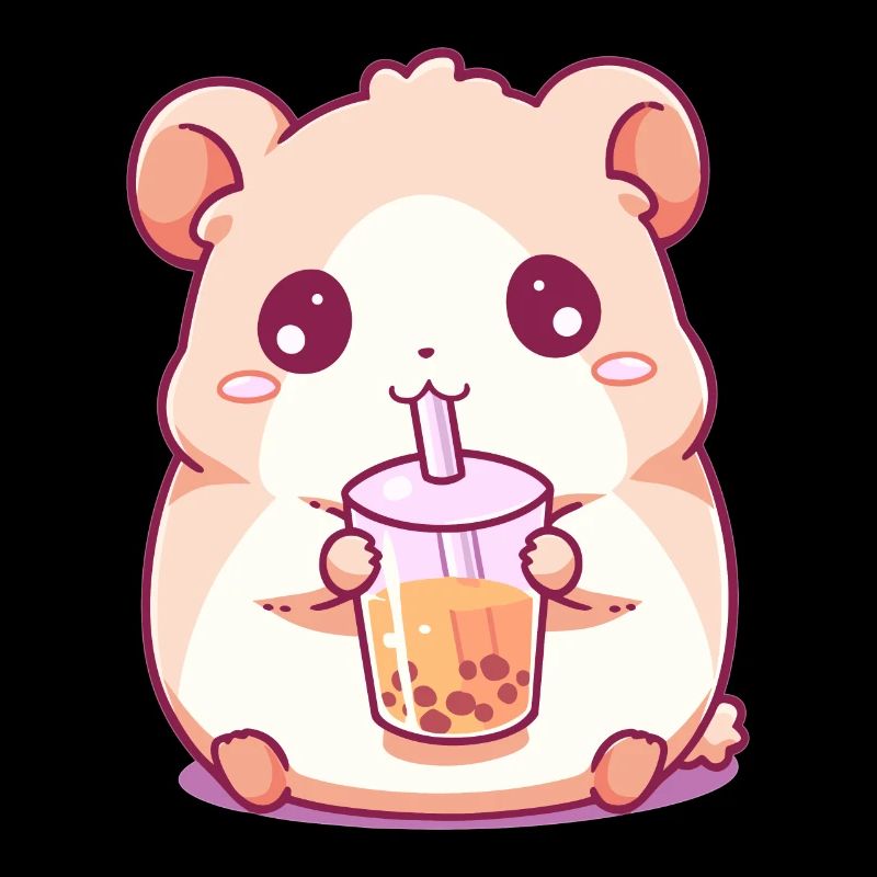 Kawaii Hamster Boissons Boba Bubble Tea Chibi